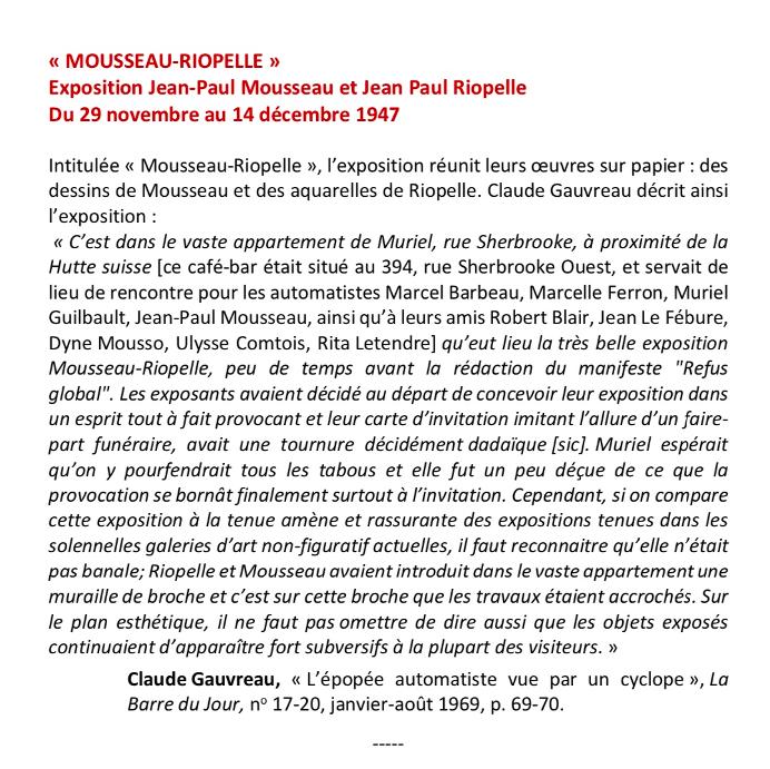 Exposition Mousseau Riopelle 1947